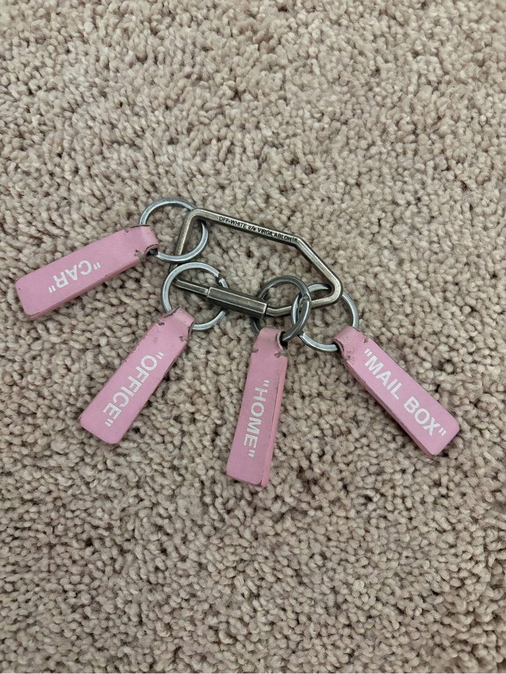 Off-White Pink Leather Tag Carabiner Keyring